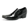 Christia Bella Glossy Black Натуральная кожа Мужчины на высоком каблуке обувь плюс размер металлический носок мужская вечеринка одежда обувь бизнес мужская обувь