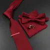 MEN039S TIE BOWTIEセットラグジュアリービジネスワーカーブルーブラックソリッドカラーシルクポリエステルJACQUARDネクタイスーツウェディングパーティー28448913