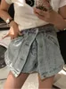 [DEAT] Solide Damen-Fälschung, zwei Stücke, hohe Taille, A-Linie, dünne Denim-Shorts, Street-Style, Mall, Goth, Sommer, GX471 220509