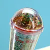 Cartoon Christmas Water Cup Neuer Doppelschicht Plastik Stroh Cup kreative farbenfrohe Weihnachts-Gift-Cup-Puppen-Glitzer-Tassen