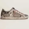 Sapatos casuais de couro misto Superstar Graffiti com estampa de leopardo Tênis dourado clássico Do-old sujo sapato de pele de cobra camurça glitter slide mid-top feminino masculino tamanho 36-45