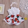 Född baby flicka kläder ärmlösa spets blomma tryck rem romper jumpsuit onepiece outfit sommarkläder 220707