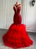 Festklänningar Long Elegant Prom 2022 Ruffless Mermaid Style Fitted Sparkly Sequin African Black Girls Red Tulle Gala klänningar RealParty