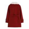 Fur Collar Wool Coat Women Winter Red Christmas New Double-Breasted Lace-Up Thick Mid-Length Long Sleeve Female Cotton Coat L220725