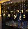 Strings Batterie betrieben 2,5 m 138LEDS Moon Star Vorhang Lichter Ramadan Dekorationen Girlande Lampe für die Weihnachtsfeier Hochzeit Lotiert