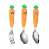 Children Utensil Baby Tableware Set Infant Food Feeding Spoon Fork Easter Carrot Cartoon Shape Toddler Dinnerware Kids Cutlery