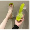 2022 NIEUWE Women Fashion PVC Crystal Sandals Girls Casual Summer Open Toe Korte Heels Slippers Schoendame Outdoor Green Sexy Flops Pink White Dia's Maat 35-39 Geen doos #H38