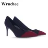 Designer de luxo clássico Wrucchee vestido de alto salto alto sapatos de trabalho 8 cm 10 cm 12cm patchwork camurça preto tamanho grande 42