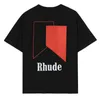 Rhude American Rock Hip Hop 패션 브랜드 인쇄 라운드 넥 짧은 슬리브 남성 고지 트렌드 느슨한 티셔츠 커플