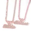 Custom Name Letter Pendant Heart Buckle Iced Out White Pink CZ Letters Necklace Tennis Chain Hiphop Jewelry302r