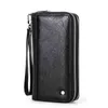 OYIXINGER Men's Wallet Male Genuine Leather Wallet With Double Zipper And Wrist Strap Handbag Commute Vintage Solid Cash Bag