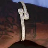 Iced Out Bling Cz Paved Heart Square Clip Bracelet Bangle with Gold Sier Plated Hip Hop Punk Jewelry for Women Wholesale