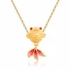 Médaillons Chic Mignon Émail Petit Poisson Rouge 24k Or Rempli Pendentif Colliers Ras Du Cou Chaîne Bijoux Bijoux Cadeaux D'anniversaire Accessoires À La Mode