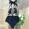 Women Red Swimwear Sexy Summer Floral Embroidery Swim Wear Halter Women Swimsuit Push Up Bikini High Waist One Piece Monokini