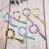 Foreign trade food grade silicone beads bracelet keychain PU leather tassel pendant key ring female multi-color optional