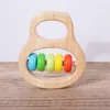 Wooden Teether Bells Wood Rattles Baby Hanging Teether Toys Beech Wooden Ring Silicone Beads Infant Rattle Wooden Baby Toys