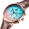 Orologio da polso con cronografo da uomo in vetro che cambia colore, cinturino in pelle, orologio al quarzo sportivo con acqua in lega di moda