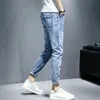 Gros adolescents Denim Jeans hommes pieds coréens marque pantalon extensible été mince décontracté déchiré cheville longueur pantalon 220328