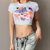 Y2k Ästhetik süße Baby Tees Vintage 2000s O Hals Kurzarm weiße T -Shirts Kawaii Sommer Crop Top 220602