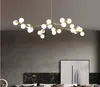 노르딕 골드 블랙 LED 매직 콩 샹들리에 램프 유리 공 램프 갓 침실 살아있는 식당 분자 펜던트 램프 크리 에이 티브