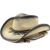 Lutning cowboy stråhattar sommar män kvinnor bred brim jazz hatt unisex andas strand vintage manliga damer fedora hatt