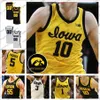 Custom Iowa Hawkeyes 2020 Nieuw geel basketbal #55 Luka Garza 10 Wieskamp 22 McCaffery 5 Fredrick 3 Bohannon Murray White Black J205B