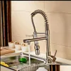 Groothandel en detailhandel geborsteld Nikkel Keukenkraan Swivel Spouts Led Spuit Deck Monted Vessel Sink Mixer Tap Drop Levering 2021 kranen F