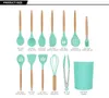 12Pcs Silicone Kitchen Utensils Set Kitchenware Cooking Set with Holder Wooden Handle Cookware Spatula Non Stick vegetable tools