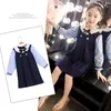 Meisjesjurken Elegant Kids Girl Bowknot Design lange mouw jurk marineblauwe kleur baby causale kleding voor leeftijd 4 5 6 7 8 9 10 11 12 13 jaarg