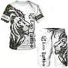 Top a manica corta bianca da uomo con tatuaggio animale estivo The Lion T-shirt con scollo a O stampato in 3D Pantaloncini Tuta sportiva casual Set 220613