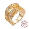 رواتب الكتلة الفاخرة 10KT الذهب 925 أزياء خاتم فضية مع دبوس محاكاة الماس متوافق