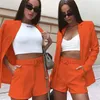 3XL Women Two Piece Pants Set Outfits Autumn Clothing Fashion Turn Down Blazer Coat And Shorts With Belt Business Suits