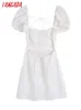Tangada 여름 여성 흰색 면화 드레스 백리스 퍼프 짧은 소매 숙녀 선 드레스 3H204 220630