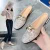 Sandals Spring Summer Flat Shoes For Women Outside Wear Ladies Casual Slippers Lace Mesh Chain Slip-On Women's ShoesSandals