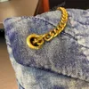 LOULOU Puffer denim torba na ramię torebka torebka luksusowy projektant torby na ramię kobiety kowbojskie torby listonoszki z klapami kopertówka crossbody ciężki złoty łańcuszek odpinany pasek portfel