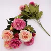 Flores decorativas Wreaths Flor Artificial Flower Bouquet Plástico Pano de seda Decoração Floral Festa de casamento Fake BouquetDecorative