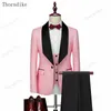 Thorndike Mens Wedding Suits White Jacquard With Black Satin Collar Tuxedo3 PCS Groom Terno Suits for Menjacketvestpants 220812