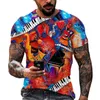 Fashion Music Guitar 3D Print Mens Tshirts Summer Round Neck Kort ärm överdimensionerade t -skjorta män kläder lösa toppar tees 6xl 220607