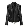 Great Lady Jacket Solis Color Faux Leather Smooth Handsome Autumn Jacket L220728
