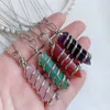 Collier pendentif en pierre gemme naturelle couleur argent pour femmes collier pendule en cristal violet agate rouge cornaline balle hexagonale