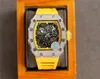 Tasarımcı Erkekler Elmas Saatleri Otomatik Mekanik Saat Gümüş Buzlu Saat Sarı Kauçuk Kayış