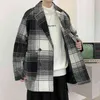 Men's Wool & Blends Winter Long Woolen Cashmere Trench Coats Lattice Printing Worsted Lapel Collar Jackets Black/brown Outerwear T220810