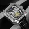 XL 100 A23J Phase de lune automatique Tourbillon pour hommes Affaire en acier Blanc Blanc Inner Skeleton Cadran Stick Numéro de bâton Brown Cuir Str6216594