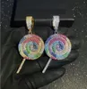 Hip Hop CZ Multi Color Lollipop Iced Out Cumbic Zircon Collier Pendentif For Women Men Bijoux charme CZ Tennis Chain 212L