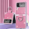 Bling Glitter Finger Ring Hoder Étuis pliants Dextérité et toucher Antichoc Anti-rayures Protection complète du corps pour Samsung Galaxy Z Flip 4 5G Flip4