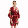 Dames slaapkleding zijden bruidsmeisje bruid gewaad sexy vrouwen korte satijnen bruiloft kimono gewaden nachthemd jurk vrouw badjas bloemen raomme