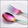 Spoons Flatware Kitchen Dining Bar Home Garden Korean Stainless Steel Dinner Fork Spoon Bk 5 Colors Drop Delivery 2021 Xjf6F