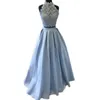 Skirts Quality Light Blue Long Skirt High Waist Invisible Zipper Pleated Maxi For Women To Formal Party Prom CustomSkirts