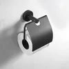 Kortfattad svart väggmontering toalettpappershållare badrum rostfritt stål rullhållare med täckmaskinvara y200108