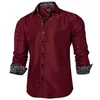 Camisas casuais masculinas clássicas masculinas de camisa da camisa de homem para baixo colarinho para baixo para homens causais manga longa vinhos de moda vermelha